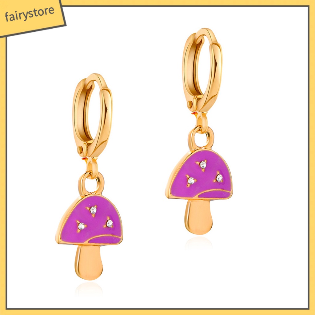 1 Đôi Bông Tai Hợp Kim Hình Nấm Đính Đá Màu Sắc Tươi Sáng