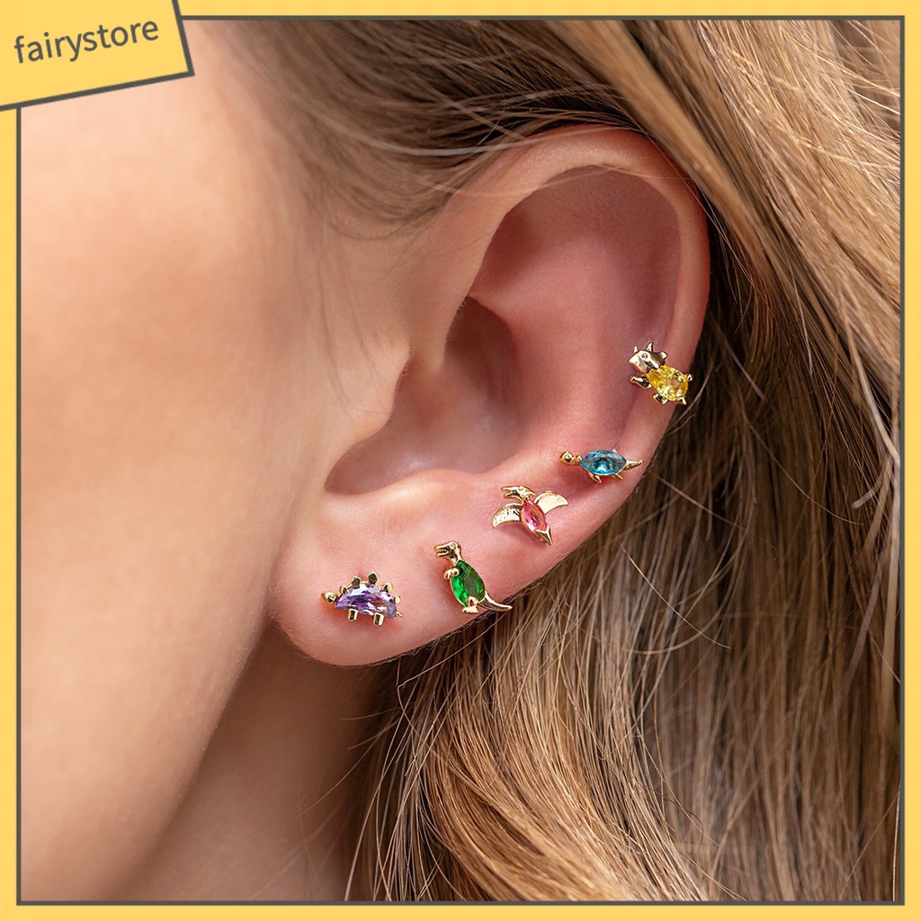 1 Bông Tai Hình Khủng Long Bằng Hợp Kim Đính Đá Zircon Dành Cho Nữ
