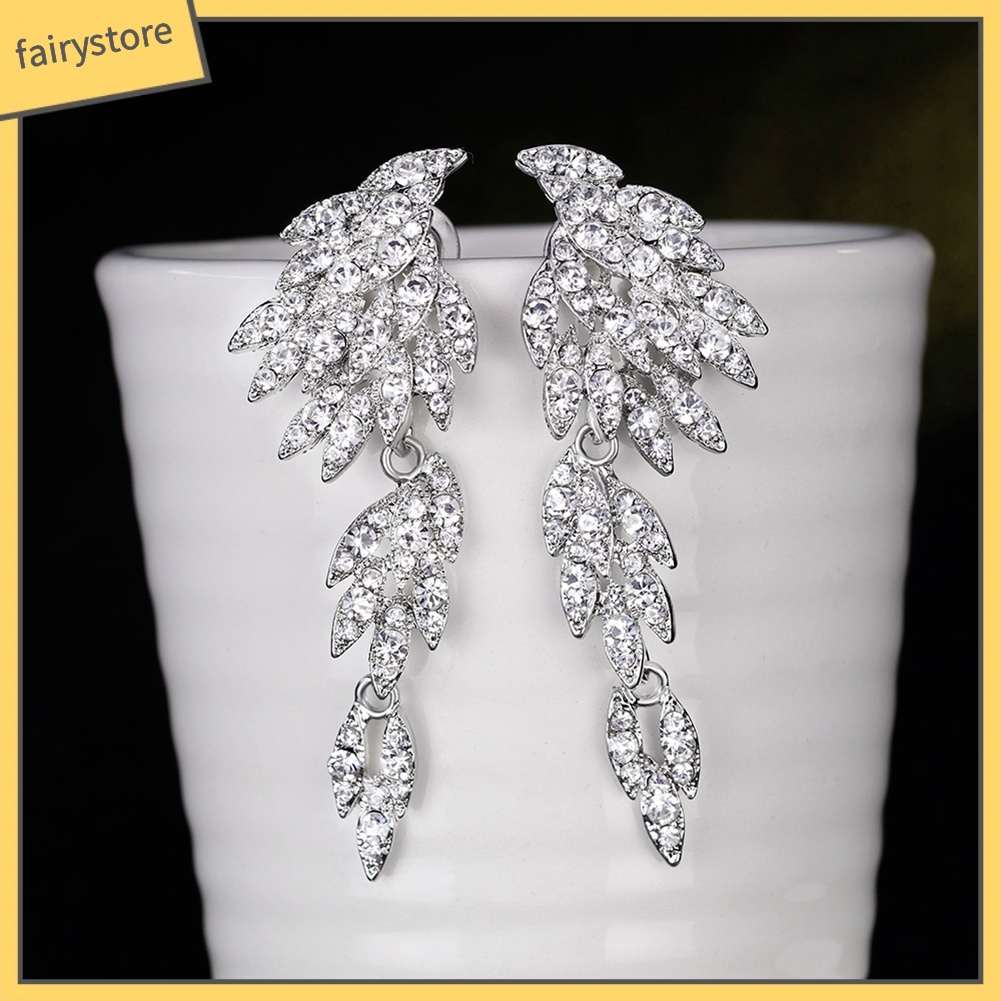 Bông Tai Dáng Dài Hình Đôi Cánh Đính Đá Trang Nhã Cho Nữ