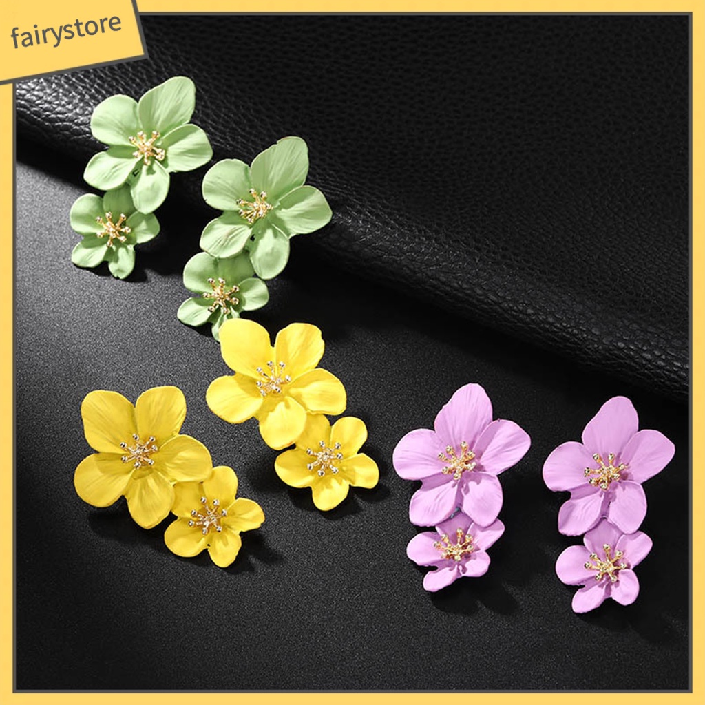 1 Đôi Bông Tai Hình Hoa Hai Lớp Không Gây Dị Ứng Thiết Kế Tinh Tế Thời Trang Dự Tiệc Cho Nữ