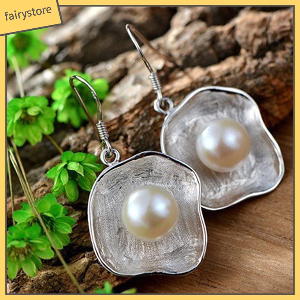 Khuyên Tai Hình Vỏ Sò Đính Ngọc Trai Nhân Tạo Phong Cách Vintage