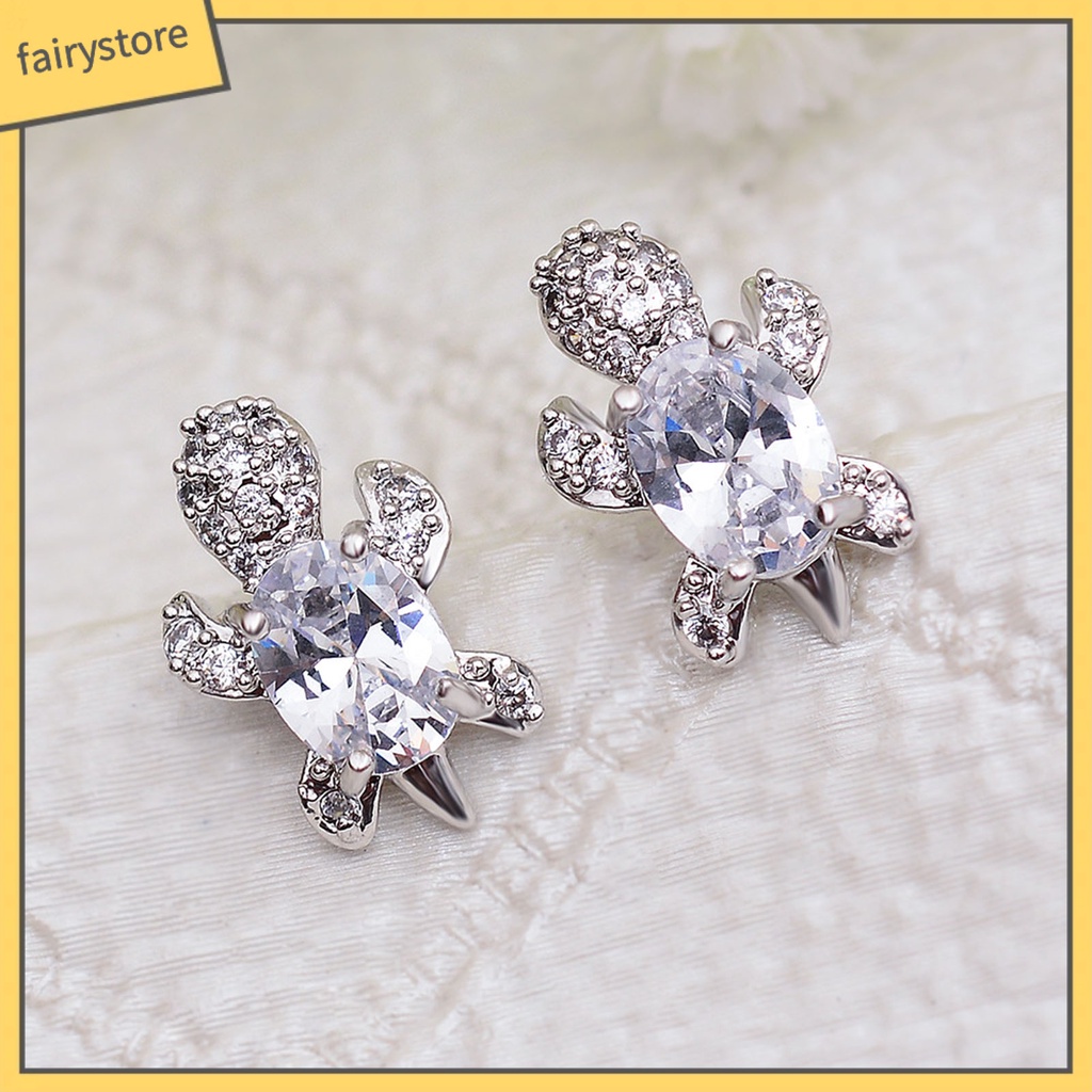 1 Đôi Bông Tai Hình Rùa Đính Đá Dễ Thương Dành Cho Nữ