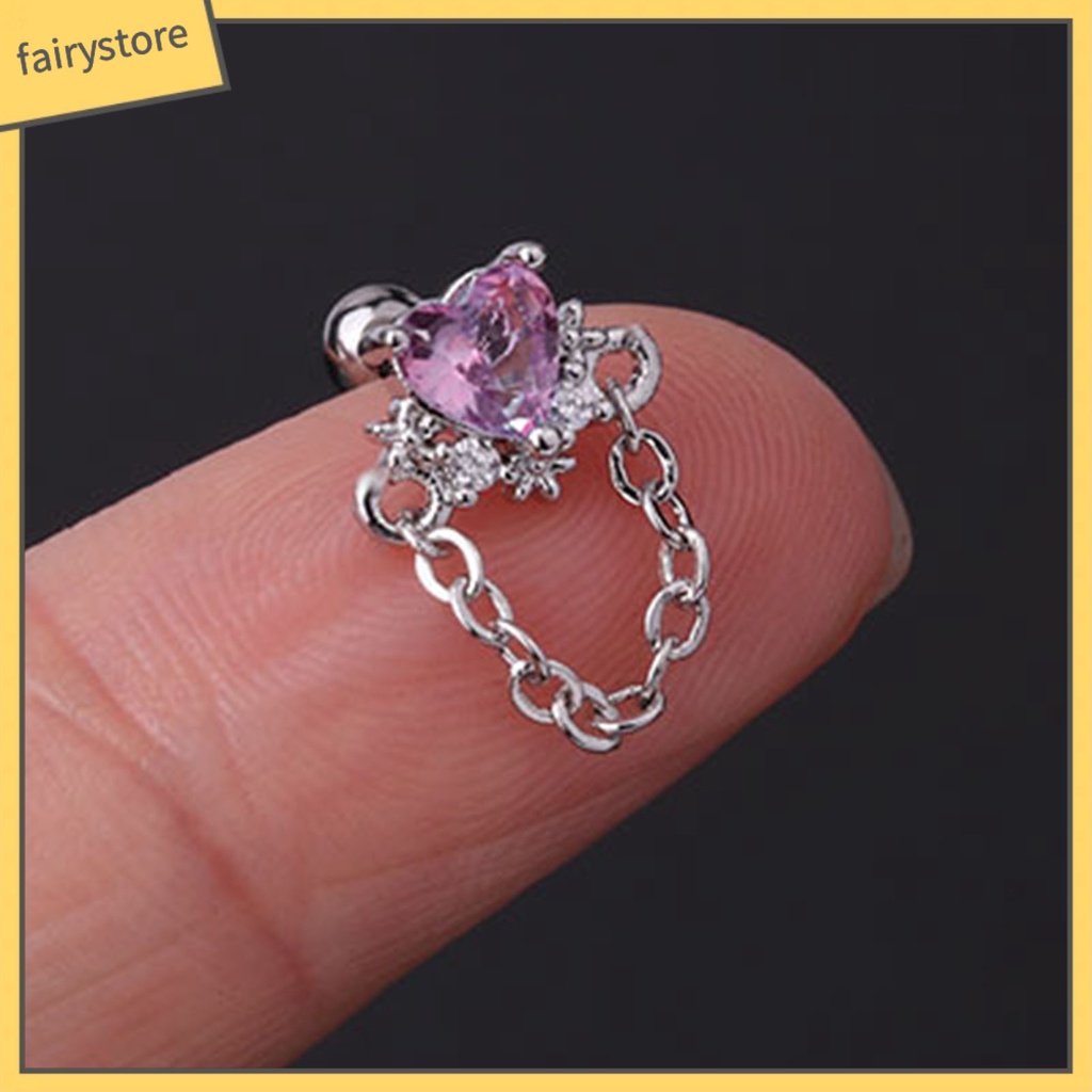 1 Bông Tai Hình Trái Tim Mini Đính Đá Lấp Lánh Cho Nữ