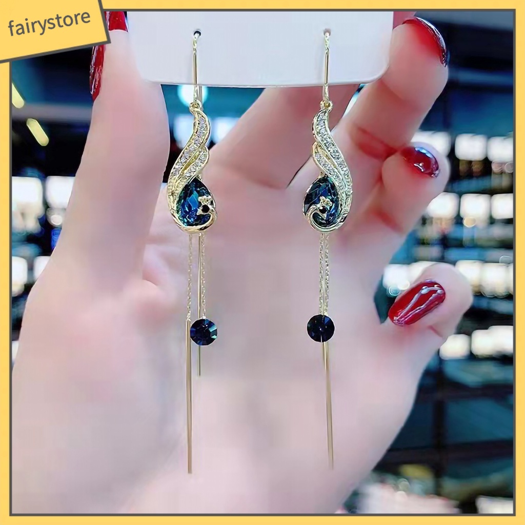 1 Đôi Bông Tai Hình Chim Công Lấp Lánh Tinh Tế Thời Trang