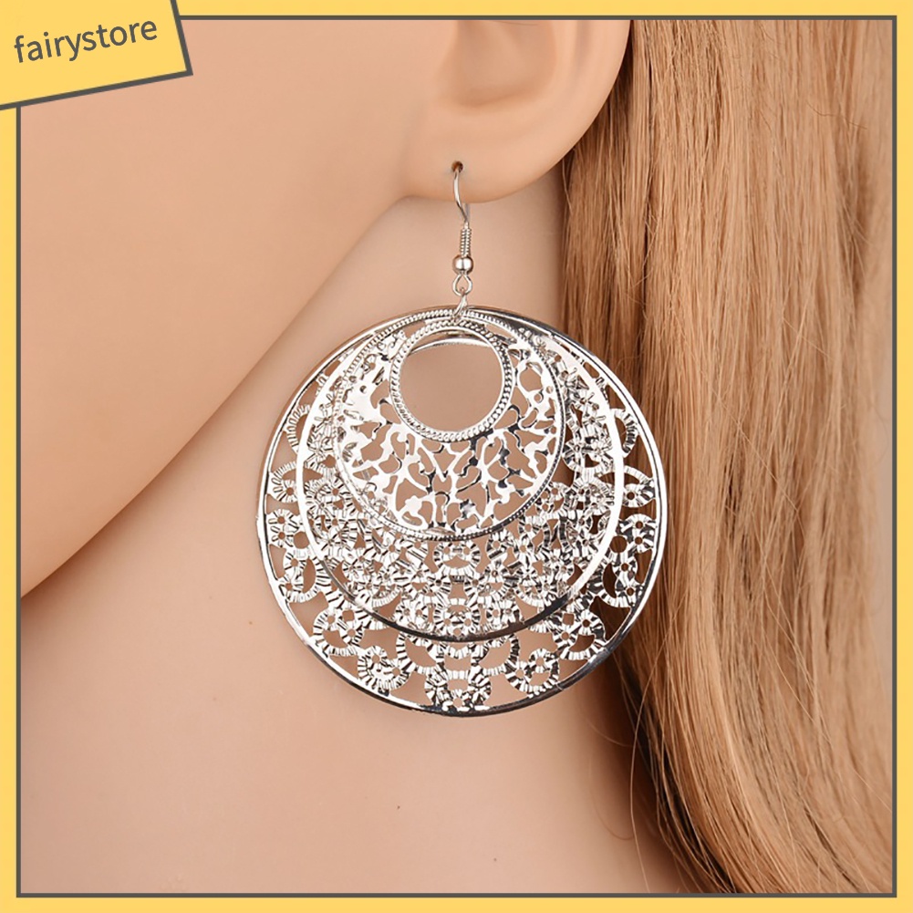 Bông Tai Dạng Móc Hình Tròn Rỗng Họa Tiết Hoa Thời Trang Cho Nữ