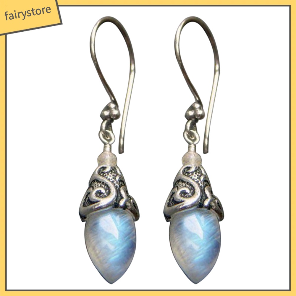 Bông Tai Móc Hình Nón Đính Đá Mặt Trăng Nhân Tạo Phong Cách Retro Thời Trang Cho Nữ