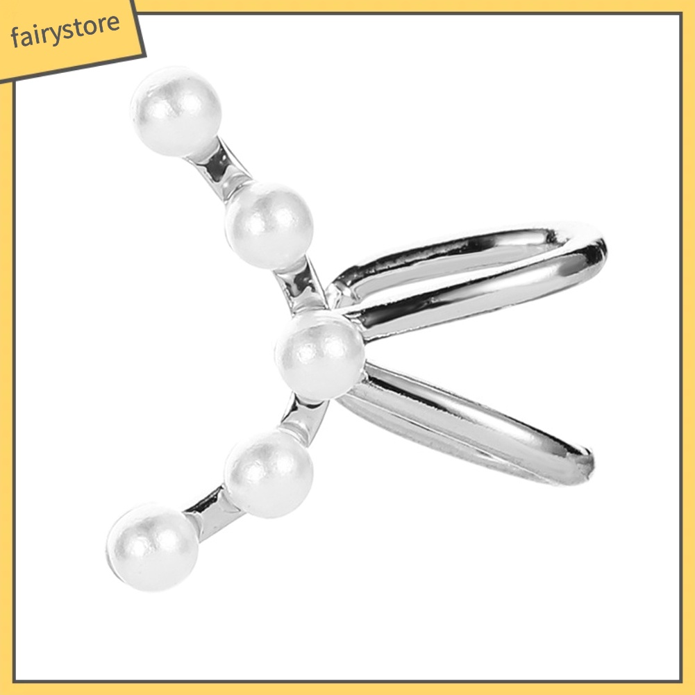 1 Khuyên Kẹp Vành Tai Đính Ngọc Trai Nhân Tạo Hình Vòng Cung Thời Trang