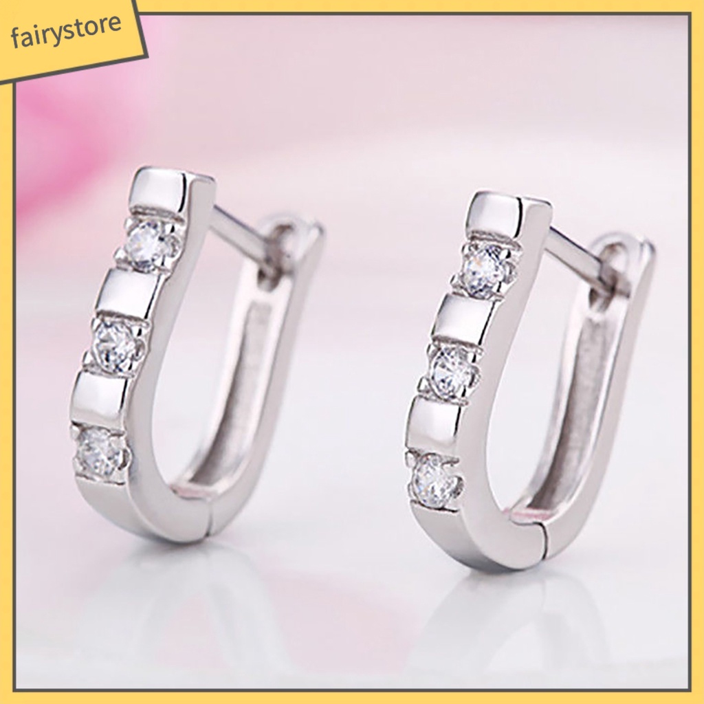 1 Đôi Bông Tai Chữ U Đính Đá Thời Trang Dành Cho Nữ