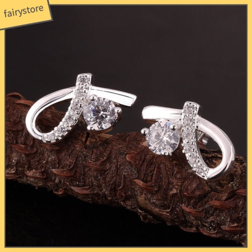 Khuyên Tai Mạ Bạc Đính Đá Zircon Thanh Lịch Cho Nữ