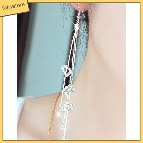 [FRO] Bông Tai Móc Dáng Dài Tua Rua Đính Đá Hình Trái Tim Lá Sang Trọng Cho Nữ