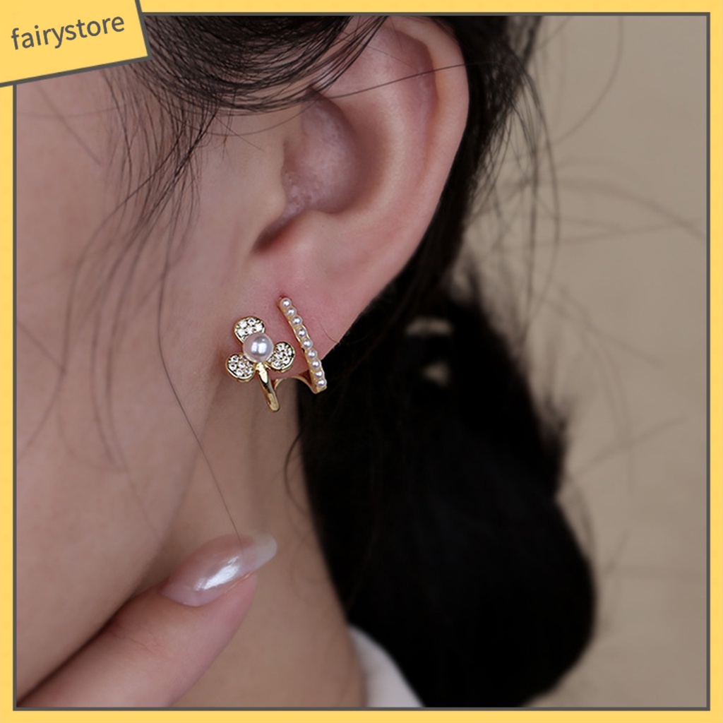 Bông Tai Hình Chữ U Đính Ngọc Trai Giả Lấp Lánh Thời Trang Cho Nữ