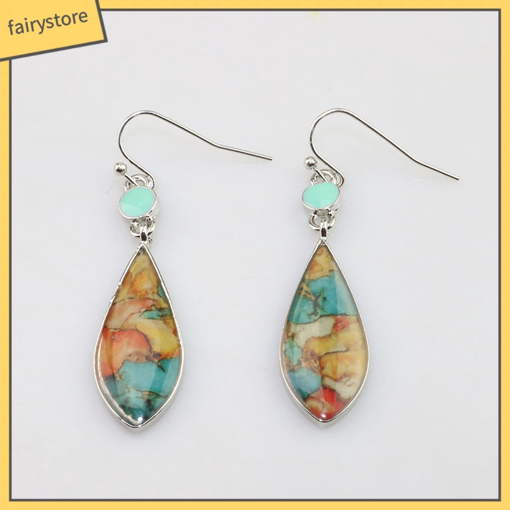 1 Đôi Bông Tai Hình Giọt Nước Mặt Kính Nhiều Màu Thời Trang