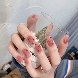 Bộ 24 miếng dán móng tay hình quả cherry đính pha lê xinh xắn