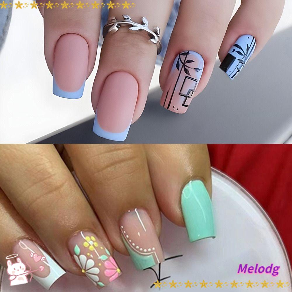 MELODG Set 24 Móng Tay Giả Họa Tiết Hoa Thời Trang