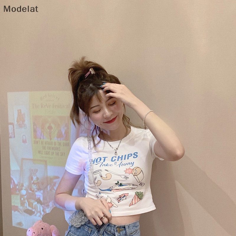 Áo Thun Crop Top Tay Ngắn Cổ Tròn In Họa Tiết Thời Trang Mùa Hè Cho Nữ