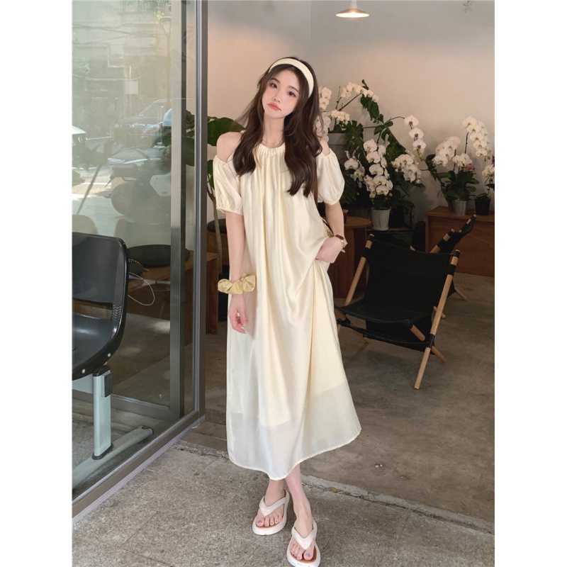 COZOK Đầm Midi Tay Ngắn Hở Vai Dáng Rộng Thời Trang Quyến Rũ Cho Nữ