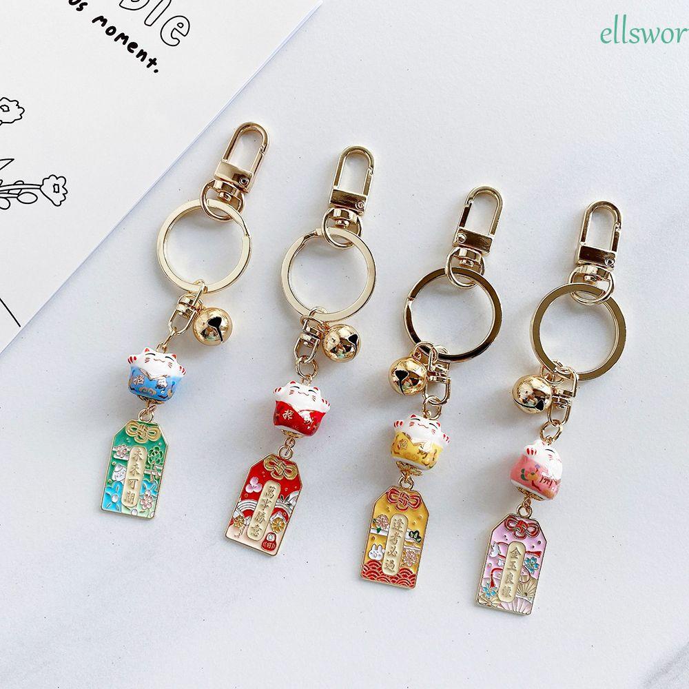 Móc Khóa Hình Chú Mèo May Mắn Bằng Kim Loại Dễ Thương Kèm Chuông Maneki Neko