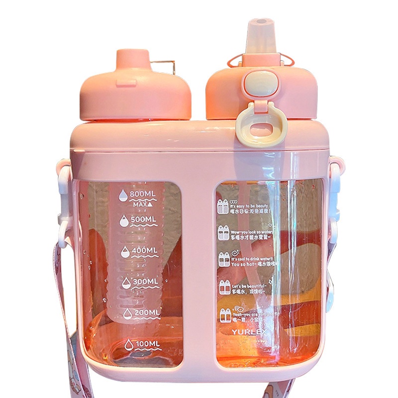 Bình Nước 1.6L Có Ống Hút Và Hai Ngăn Bằng Nhựa