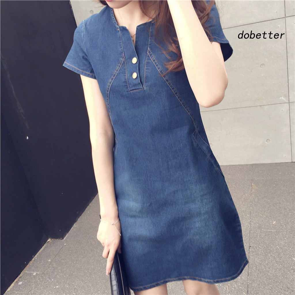 Đầm Mùa Hè Tay Cộc Cài Nút Cổ Điển Thiết Kế Đơn Giản Cho Nữ [DO]