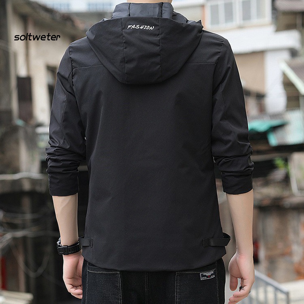 Áo Khoác Tay Dài Có Nón Và Dây Rút Thêu Chữ Phong Cách Đường Phố Thời Trang Xuân Thu Cho Nam