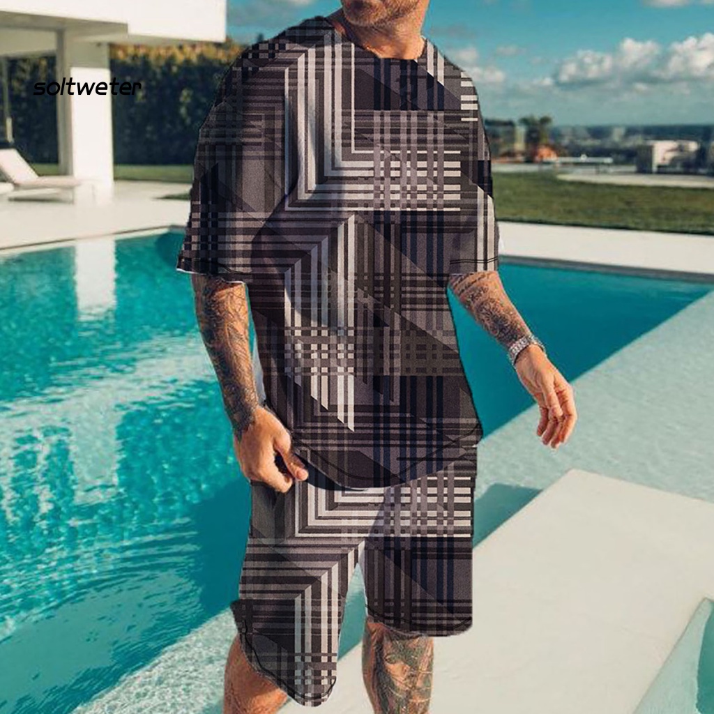 Bộ Đồ Thể Thao 2 Món Áo Thun Tay Ngắn Cổ Tròn In Họa Tiết 3D Phối Túi Cá Tính Cho Nam