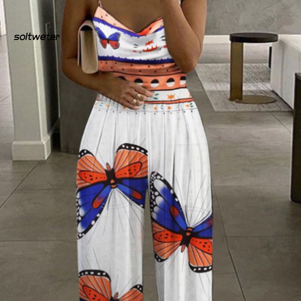 Bộ Áo Liền Quần Hai Dây Dáng Rộng In Hoa Đính Ngọc Trai Nhân Tạo Thời Trang Đường Phố Cho Nữ