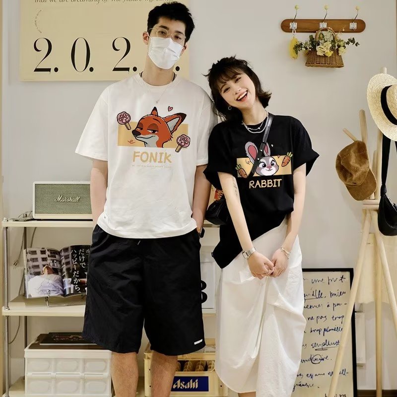 EERSHENSHI Áo Thun cotton Tay Ngắn In Họa Tiết Hoạt Hình Đơn Giản Chất Lượng Cao Cho Cặp Đôi