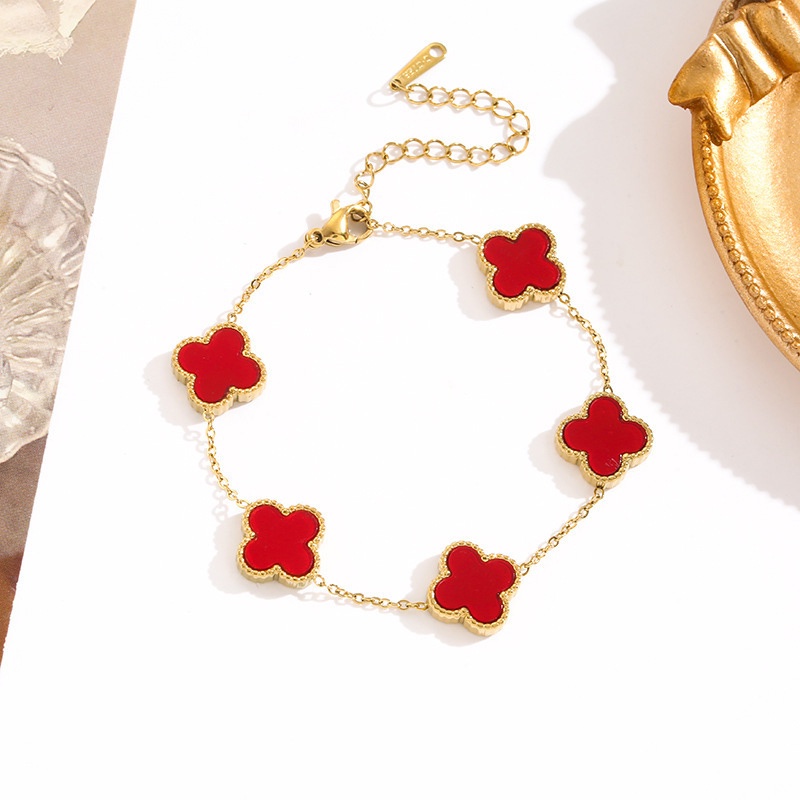 Vòng Tay Cỏ Bốn Lá May Mắn Mạ Vàng 18K Hai Mặt Thời Trang