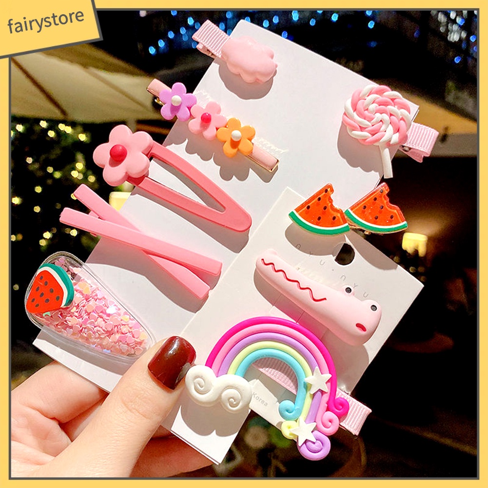 Kẹp Tóc Mái Cầu Vồng Họa Tiết Hoa / Dâu Hoạt Hình Cho Bé Gái