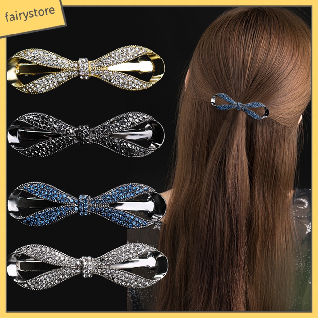 Kẹp Tóc Hình Nơ Đính Đá Lấp Lánh Co Giãn Gọn Nhẹ Chống Gỉ