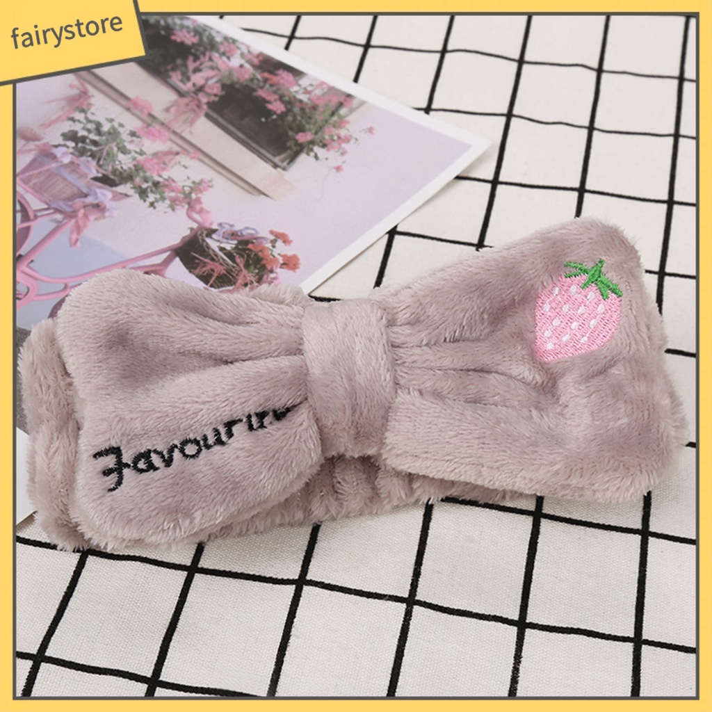 Băng Đô Cài Tóc Rửa Mặt Giữ Ấm Bản Rộng Thêu Hình Dâu Tây Phong Cách Hàn Quốc Cho Nữ