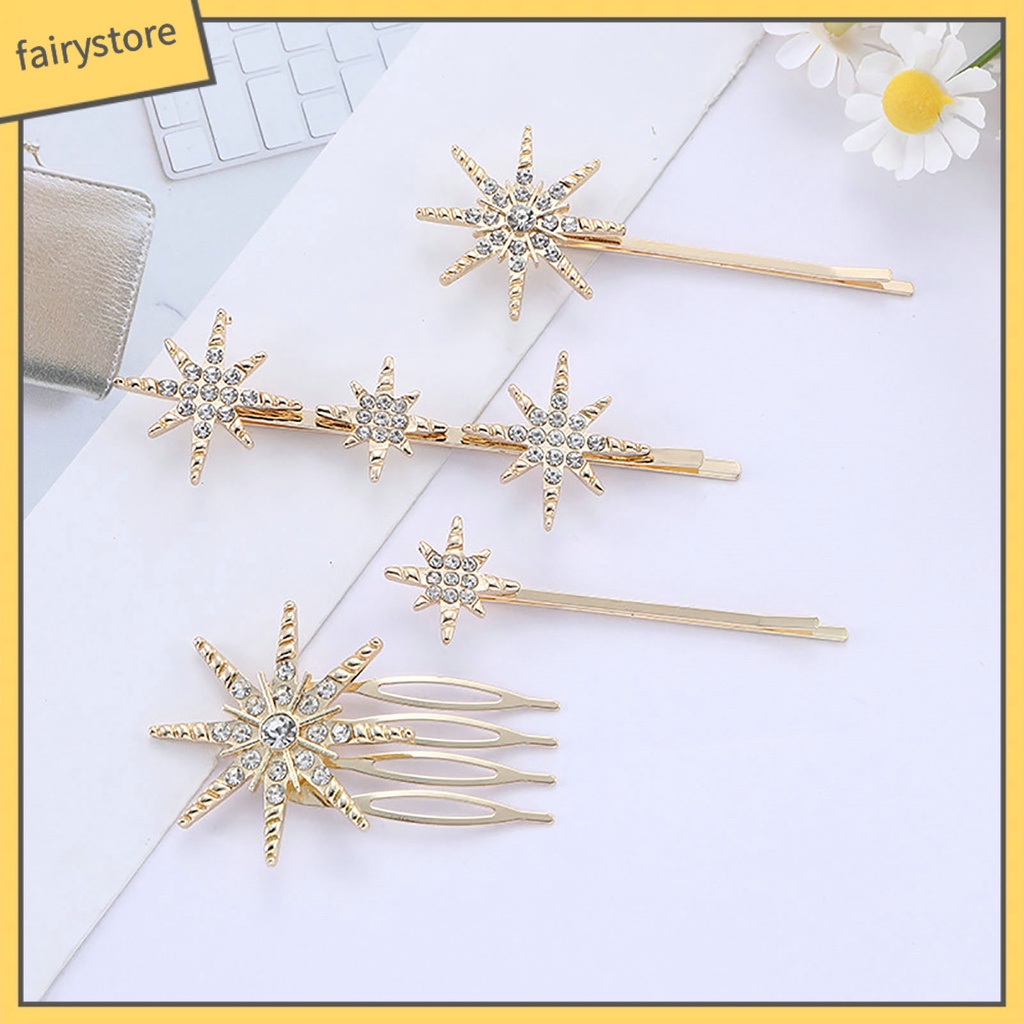 Set 4 Kẹp Tóc Hình Ngôi Sao Đính Đá Thời Trang Cho Cô Dâu