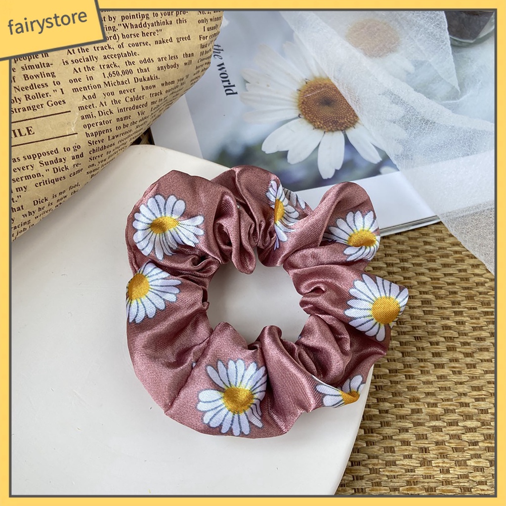 Dây Buộc Tóc Vải Satin Co Giãn In Họa Tiết Hoa Ngọt Ngào