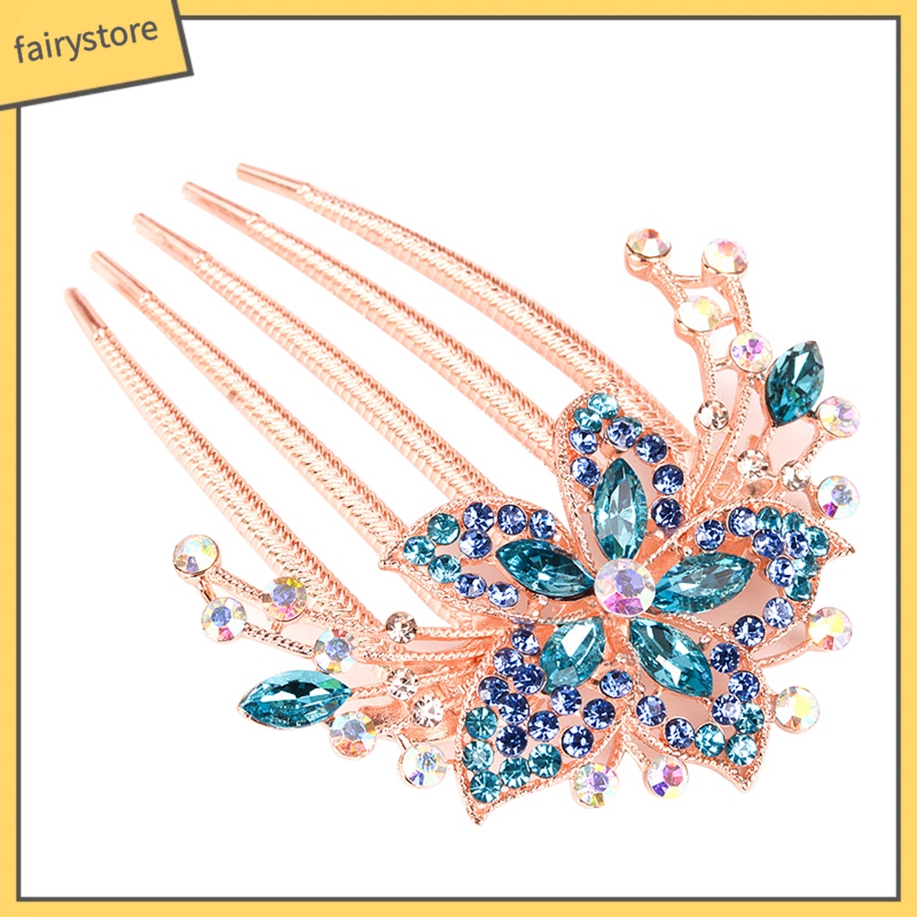 Lược Cài Tóc Hình Hoa Lá Đính Đá Lâu Trôi Tinh Tế Cho Nữ