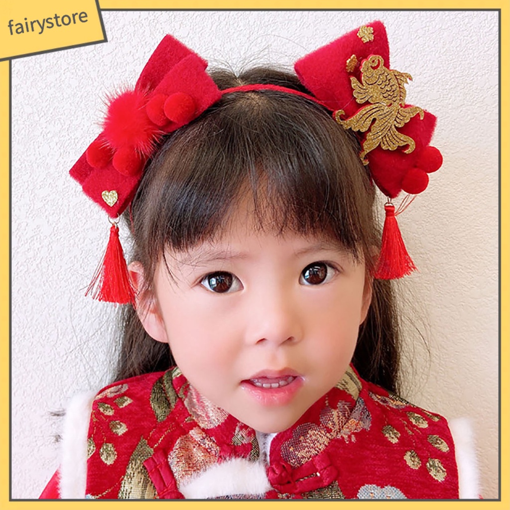 Băng Đô Cài Tóc Hình Cá Đỏ Chống Vỡ Phong Cách Trung Hoa Mừng Năm Mới Cho Bé Gái