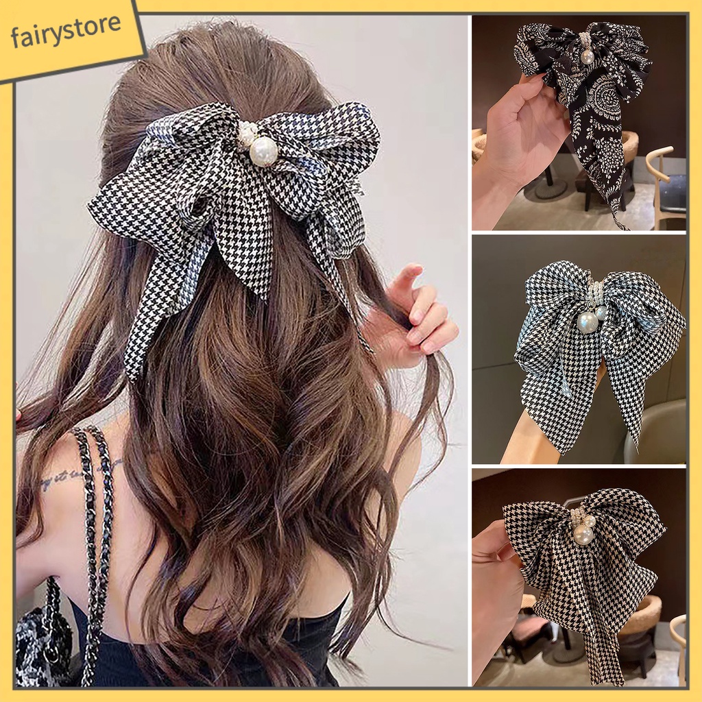 Kẹp Tóc Nơ Nhiều Lớp Đính Ngọc Trai Giả Thanh Lịch Cho Nữ