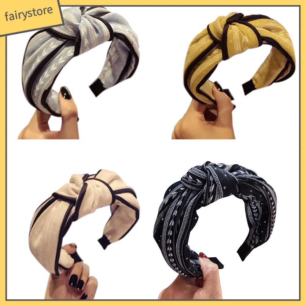 Băng Đô Vải Bản Rộng Thắt Nút Họa Tiết Lá Thời Trang Cho Nữ