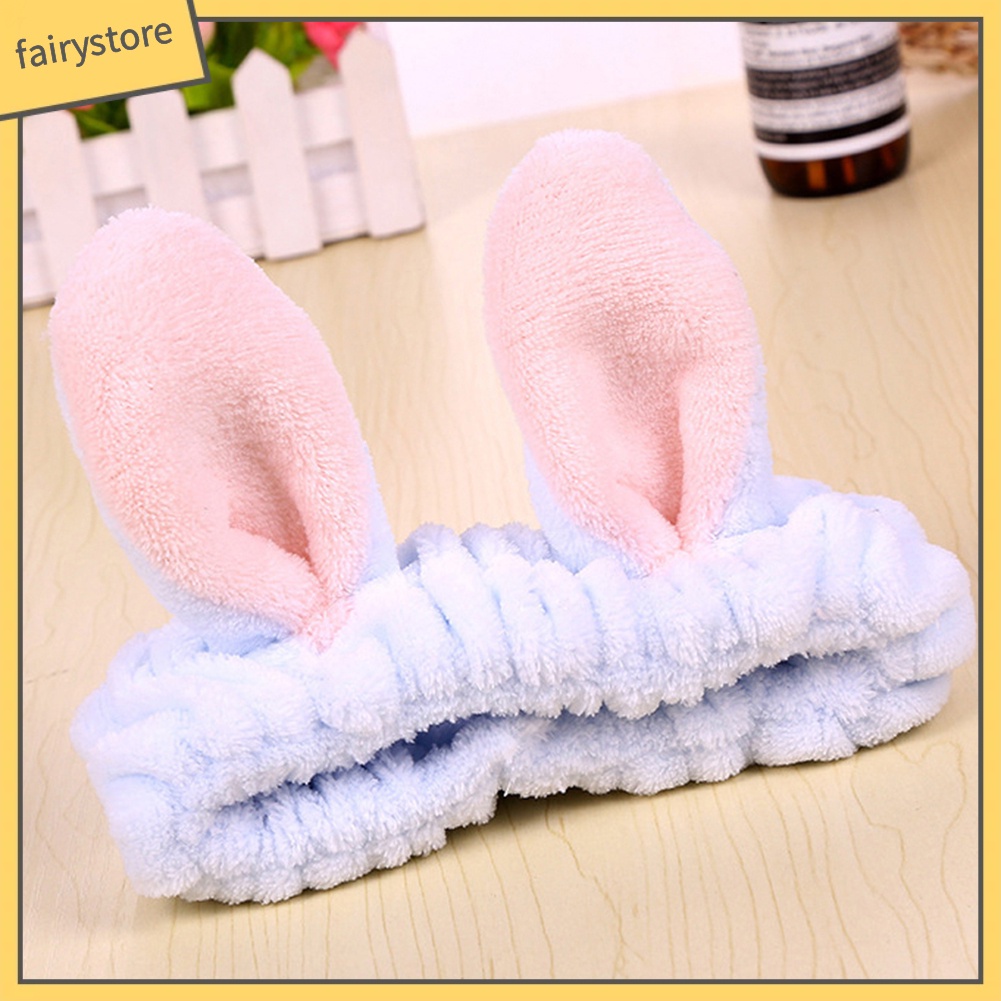 Băng Đô Tai Thỏ Bằng Vải Flannel Co Giãn Dễ Thương Dành Cho Nữ Rửa Mặt