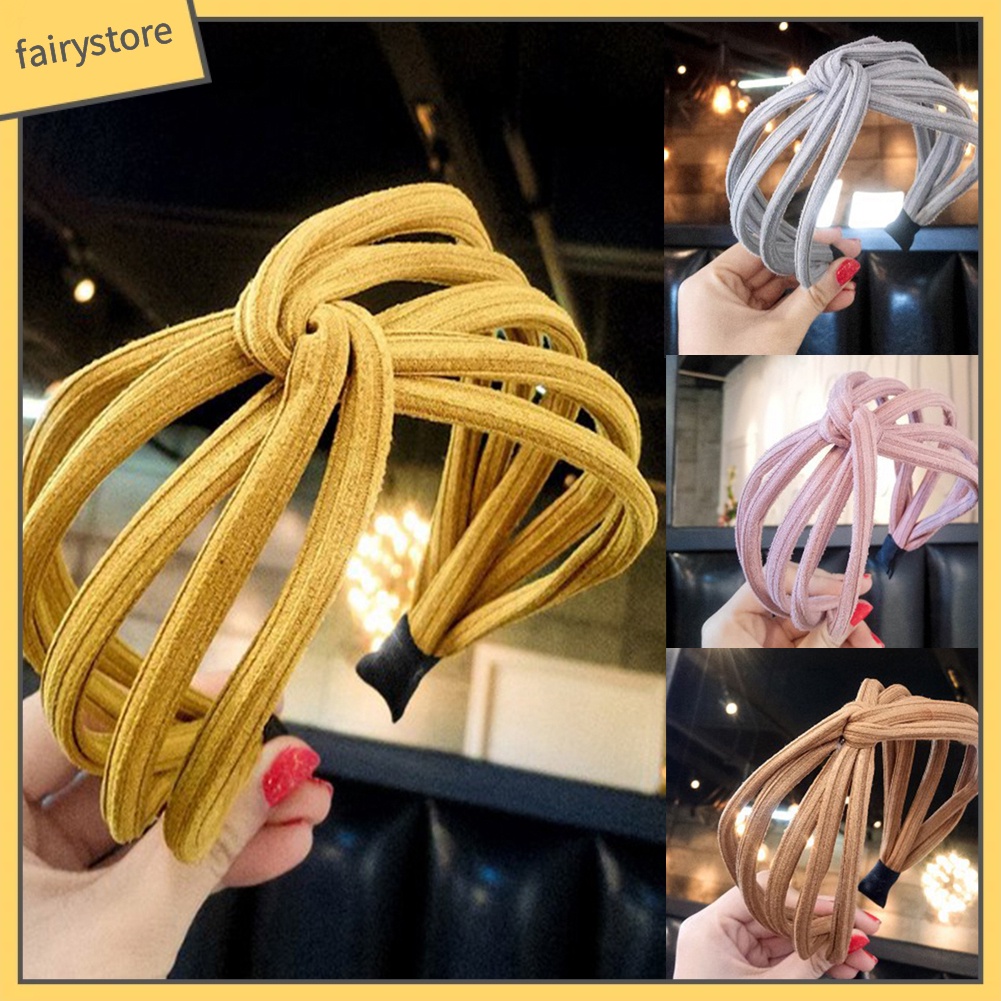 Băng Đô Thắt Nút Nhiều Lớp Màu Trơn Thời Trang Cho Nữ