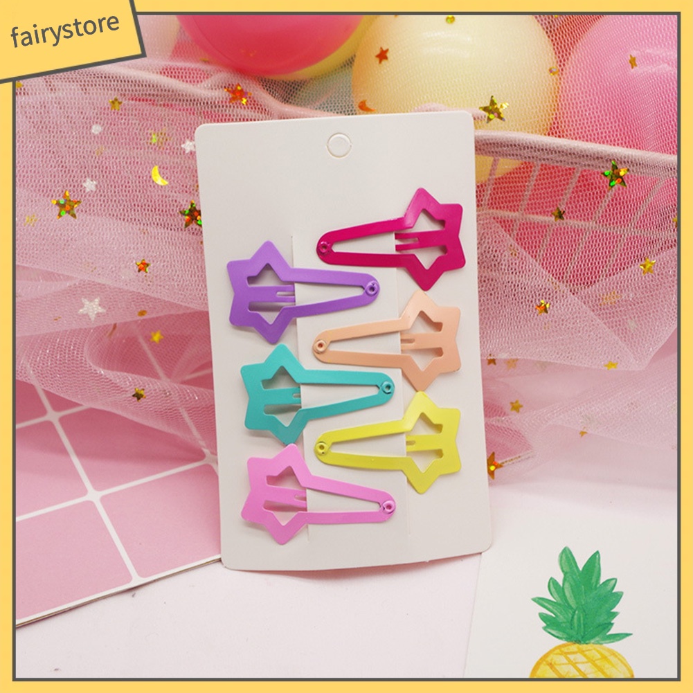 Set 6 Kẹp Tóc Hình Ngôi Sao / Trái Tim Màu Sắc Kẹo Ngọt Dành Cho Bé Gái