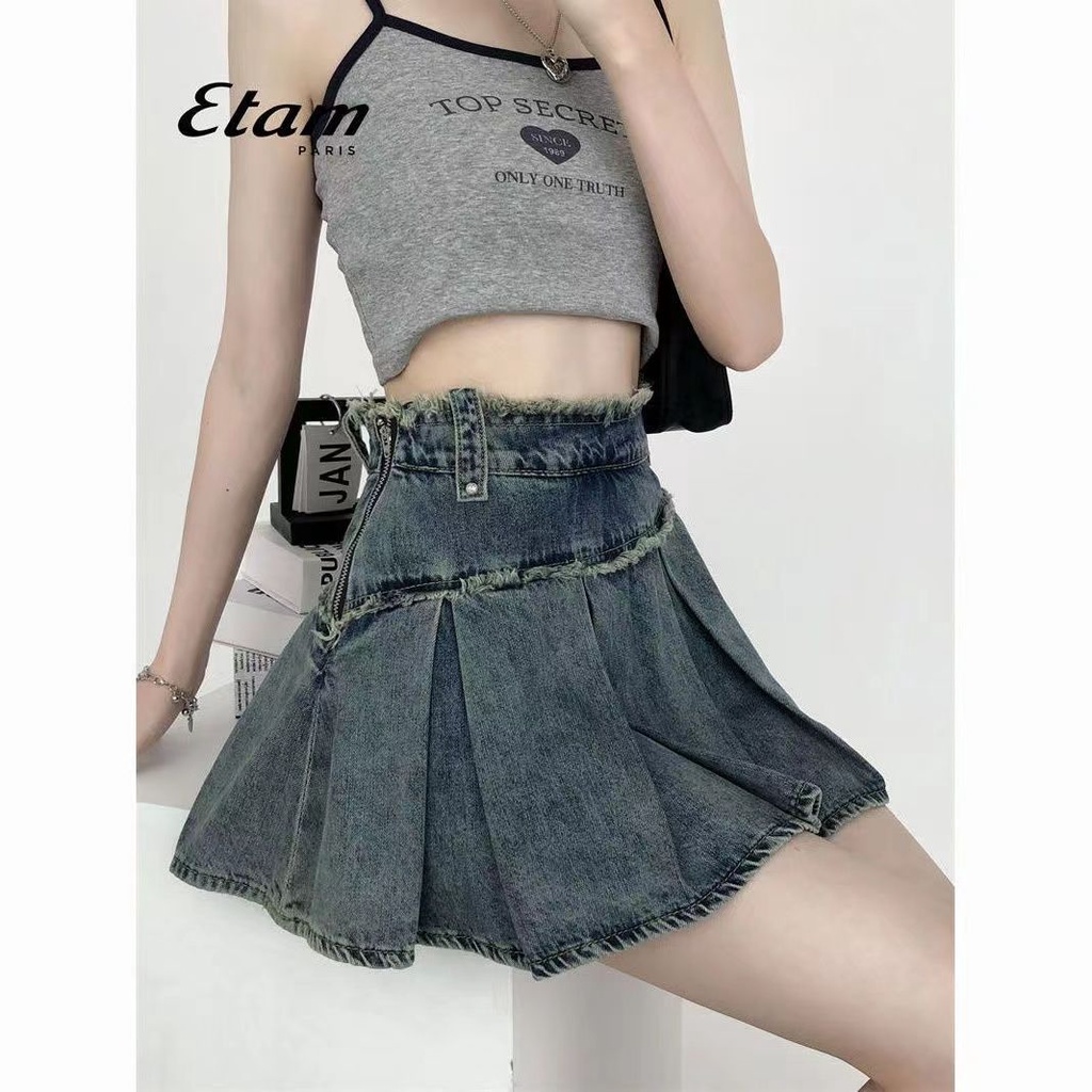 Chân Váy Denim Xếp Ly Thời Trang Mùa Hè Phong Cách Hàn Quốc Mới Cho Nữ