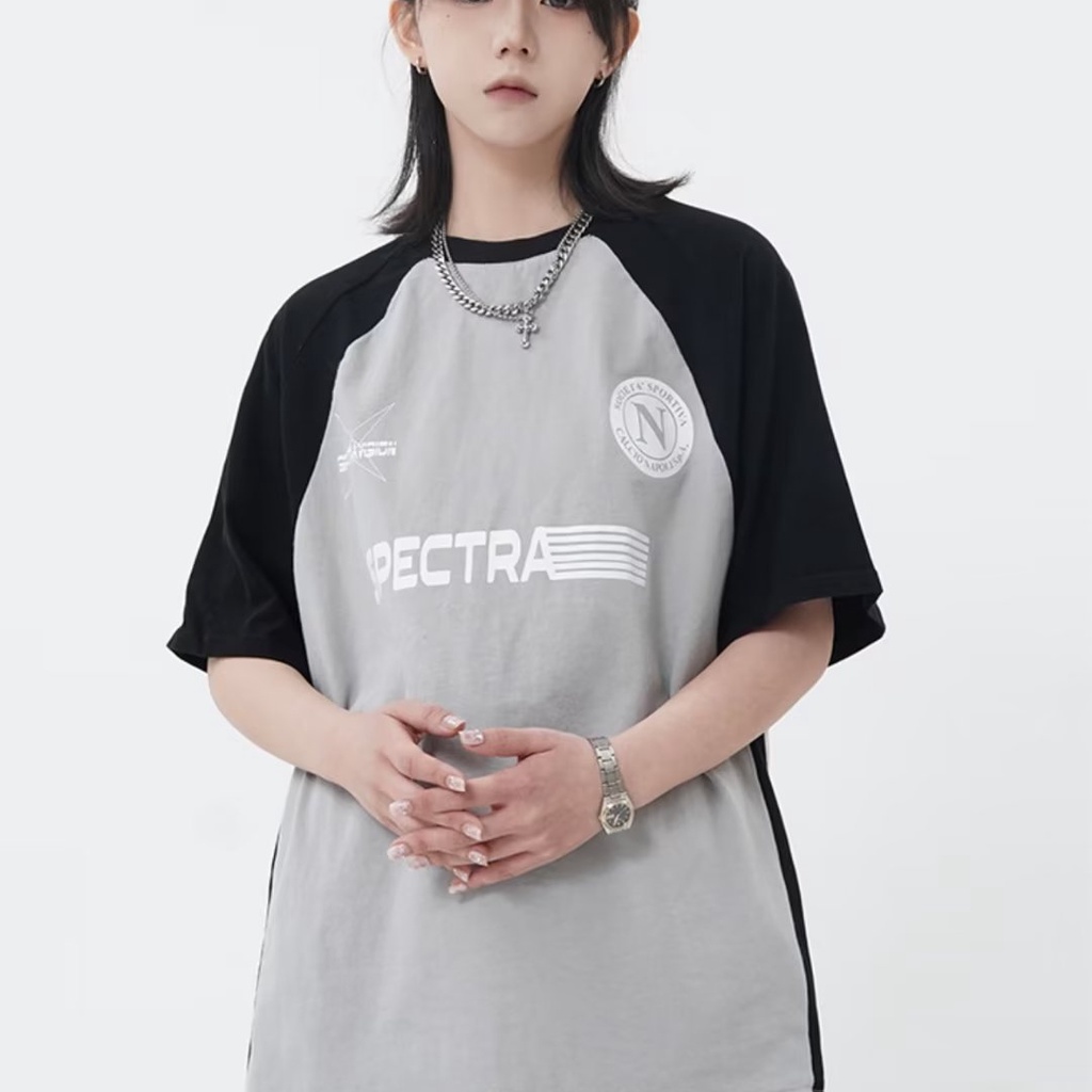 Áo Thun Raglan Tay Ngắn Dáng Rộng Phong Cách Thời Trang Đường Phố Mỹ