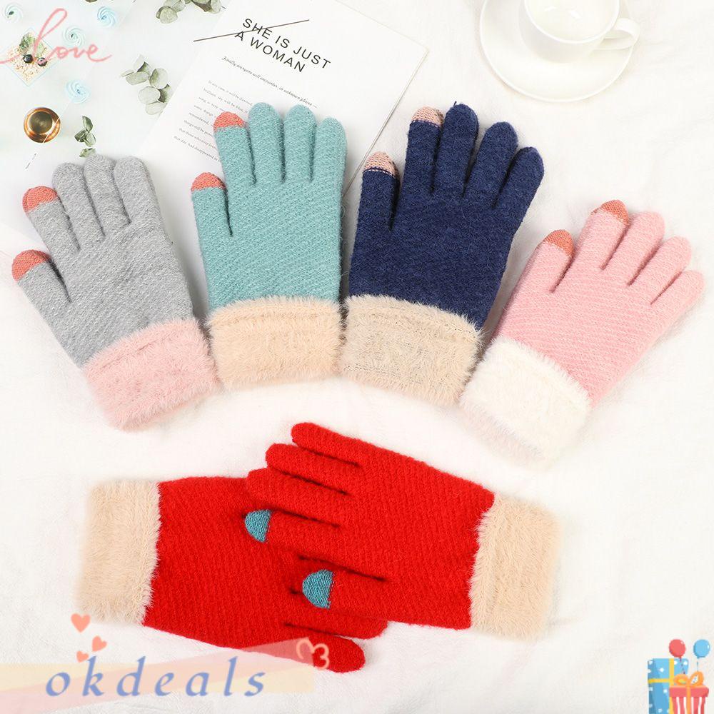 OKDEALS Găng Tay Dệt Kim Dày Mềm Mại Co Giãn Giữ Ấm Ngón Tay Cho Nam Nữ