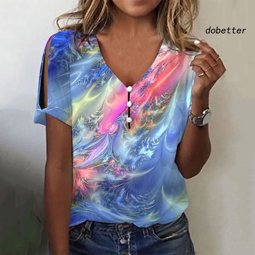 Áo Thun Ngắn Tay Cổ Chữ V Nhuộm Màu Thời Trang Mùa Hè Cho Nữ