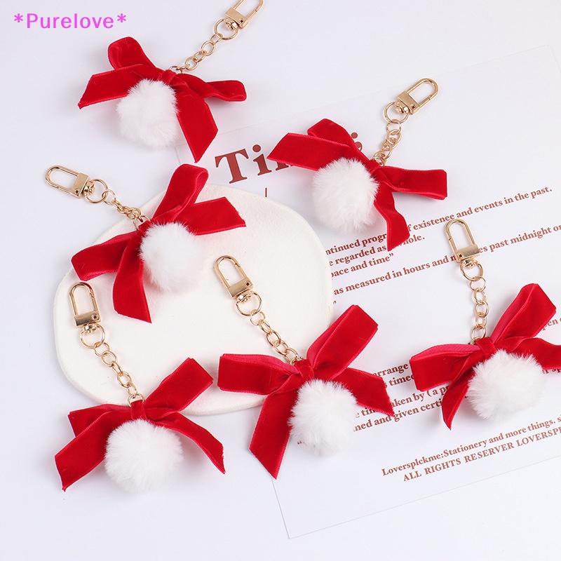 Móc Khóa Hình Nơ Bằng Nhung Phối Bóng Lông Xinh Xắn Cho Nữ Mới