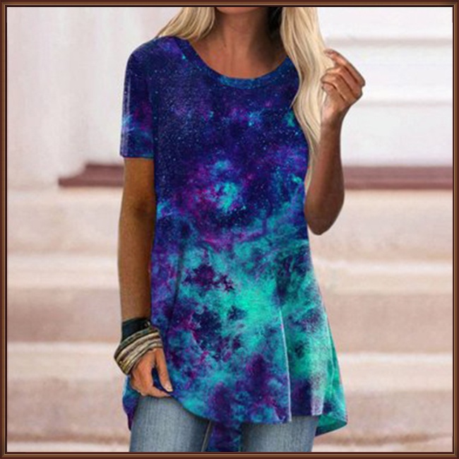 Áo Thun Tay Ngắn Dáng Rộng Họa Tiết Màu Nhuộm Phong Cách Retro Thời Trang Cho Nữ