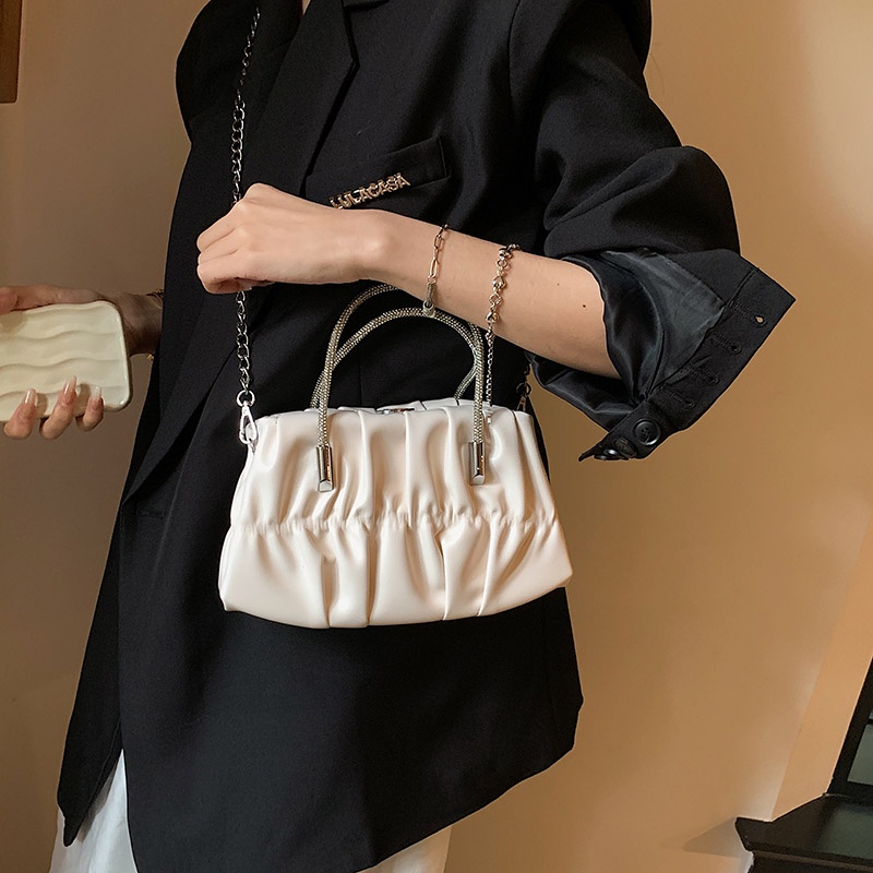 Ielgy Túi Xách Gấp Cầm Tay Tươi Mới Phong Cách Pháp niche Phối Dây Xích Cho Nữ