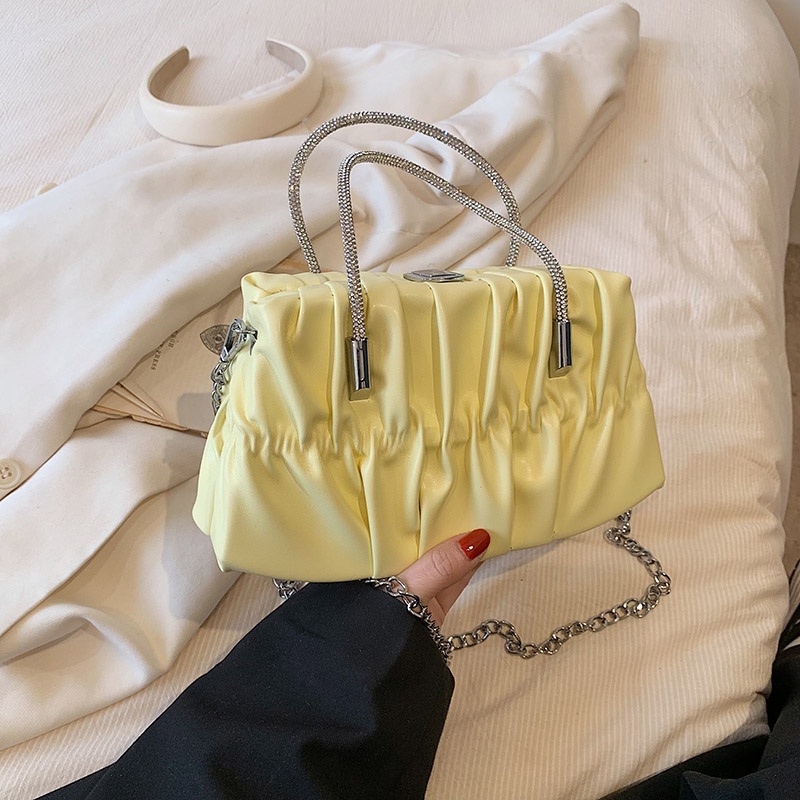 Ielgy Túi Xách Gấp Cầm Tay Tươi Mới Phong Cách Pháp niche Phối Dây Xích Cho Nữ