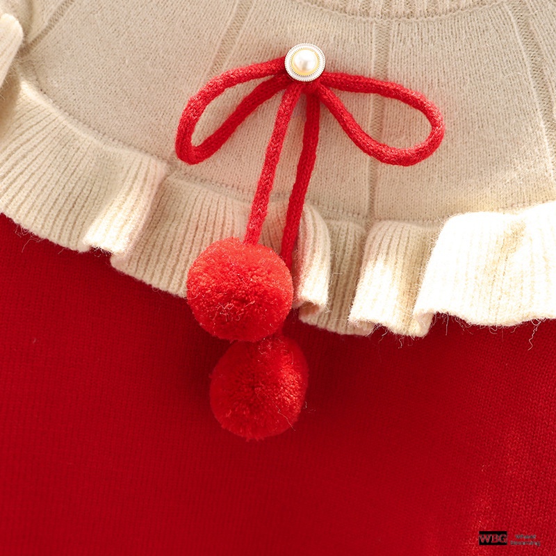 Đầm Len Màu Đỏ Dễ Thương Thời Trang Thu Đông Cho Bé Gái