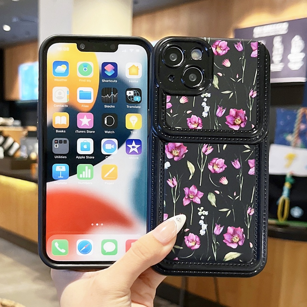 Ốp Điện Thoại TPU Silicon Mềm Chống Sốc In Họa Tiết Hoa Kèm Ngăn Đựng Thẻ Dành Cho iPhone 14 13 12 11 PRO MAX